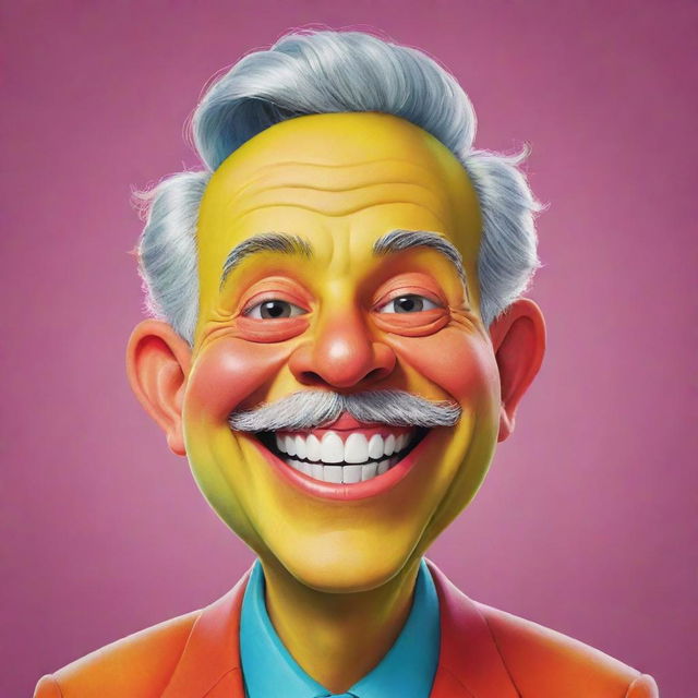 Generate a colorful and playful caricature of a jolly character.