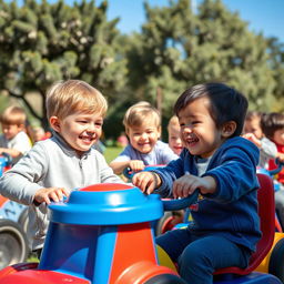 Un cartel que muestra a niños jugando a juegos infantiles de Gran Prix en un parque