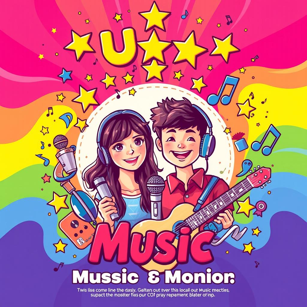 Create a vibrant cover featuring a girl and a boy in the middle