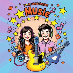 Create a vibrant cover featuring a girl and a boy in the middle