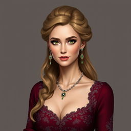 Create a portrait of Aria Cassius, a woman with an oval face, high cheekbones, and deep green eyes