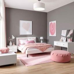 Modern bedroom decoration ideas featuring grey, white, and pink tones