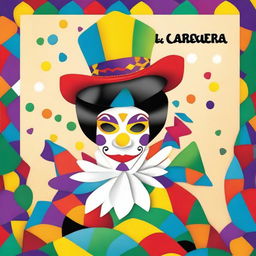 Create an image with the text 'LA CARNAVALERA' and a colorful harlequin