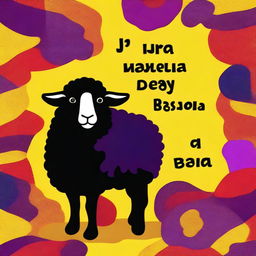 Create an image with the text 'LA OVEJA NEGRA' and in the background a black sheep with fabrics in the colors of the Spanish Republic: yellow, red, and purple