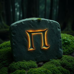 An ancient rune carved into a weathered stone tablet, glowing with a faint, mystical light