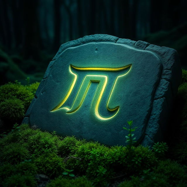 An ancient rune carved into a weathered stone tablet, glowing with a faint, mystical light