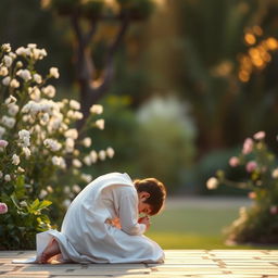 A serene and peaceful scene featuring a person receiving a blessing