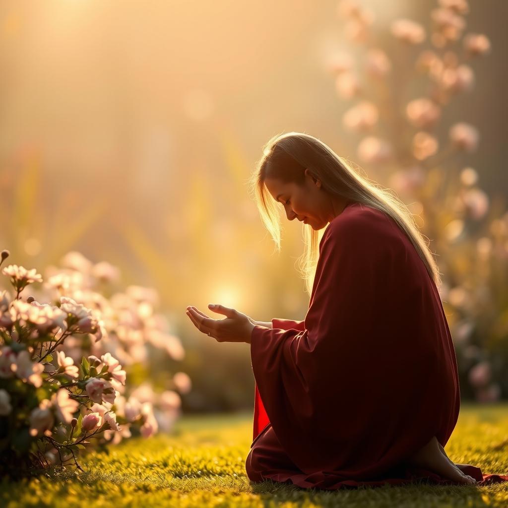 A serene and peaceful scene featuring a person receiving a blessing