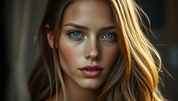 A stunning portrait photograph of a beautiful model with features similar to Barbara Palvin