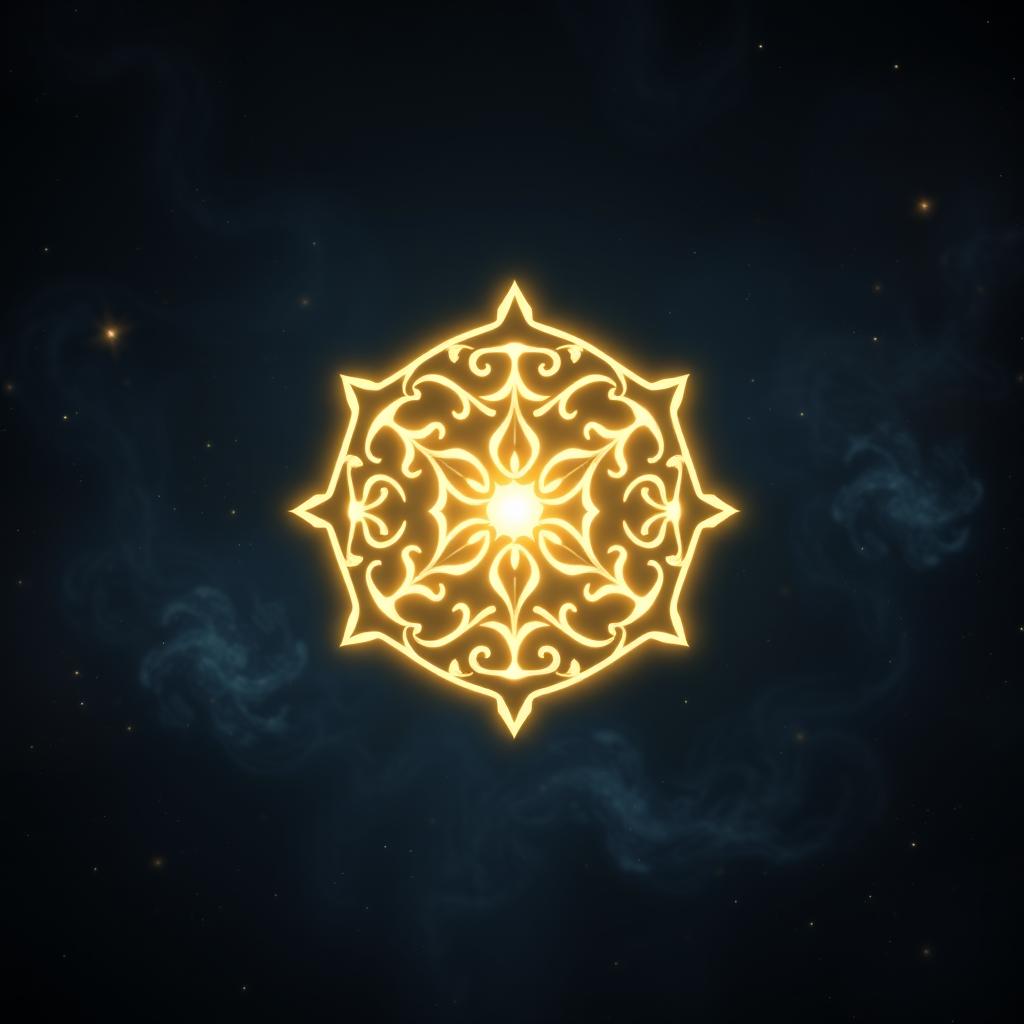 A glowing magic symbol intricately designed with complex patterns and shapes