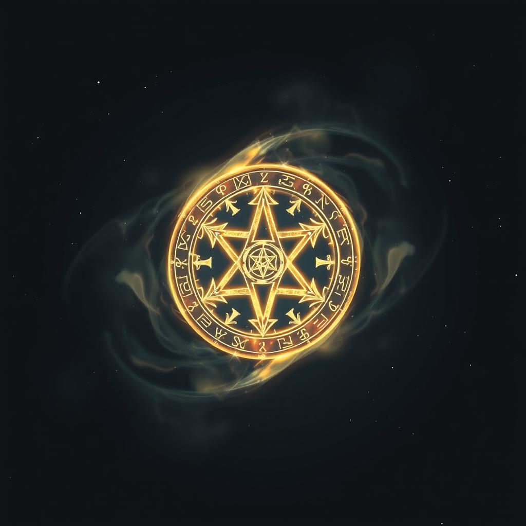 A glowing magic symbol floating in mid-air, surrounded by swirling, ethereal energy