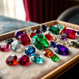 A collection of rare and exquisite gems displayed on a velvet-lined tray