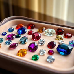 A collection of rare and exquisite gems displayed on a velvet-lined tray