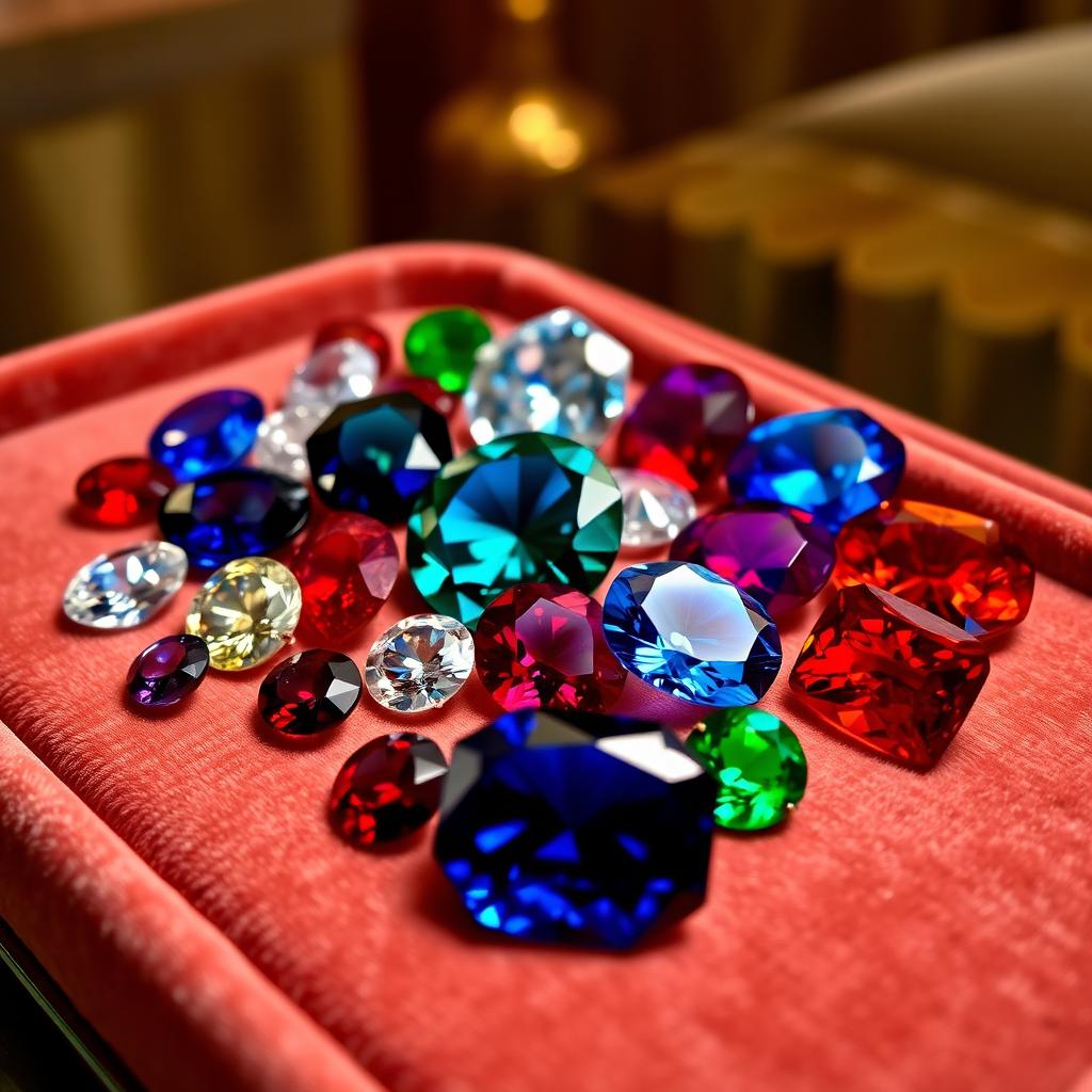 A collection of rare and exquisite gems displayed on a velvet-lined tray