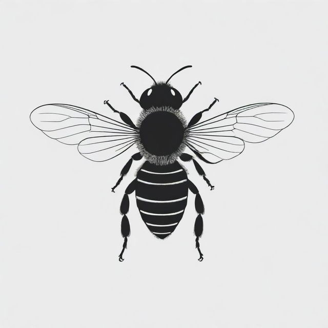 A minimalist, solid black drawing of a bee, including its wings, without any detailed features