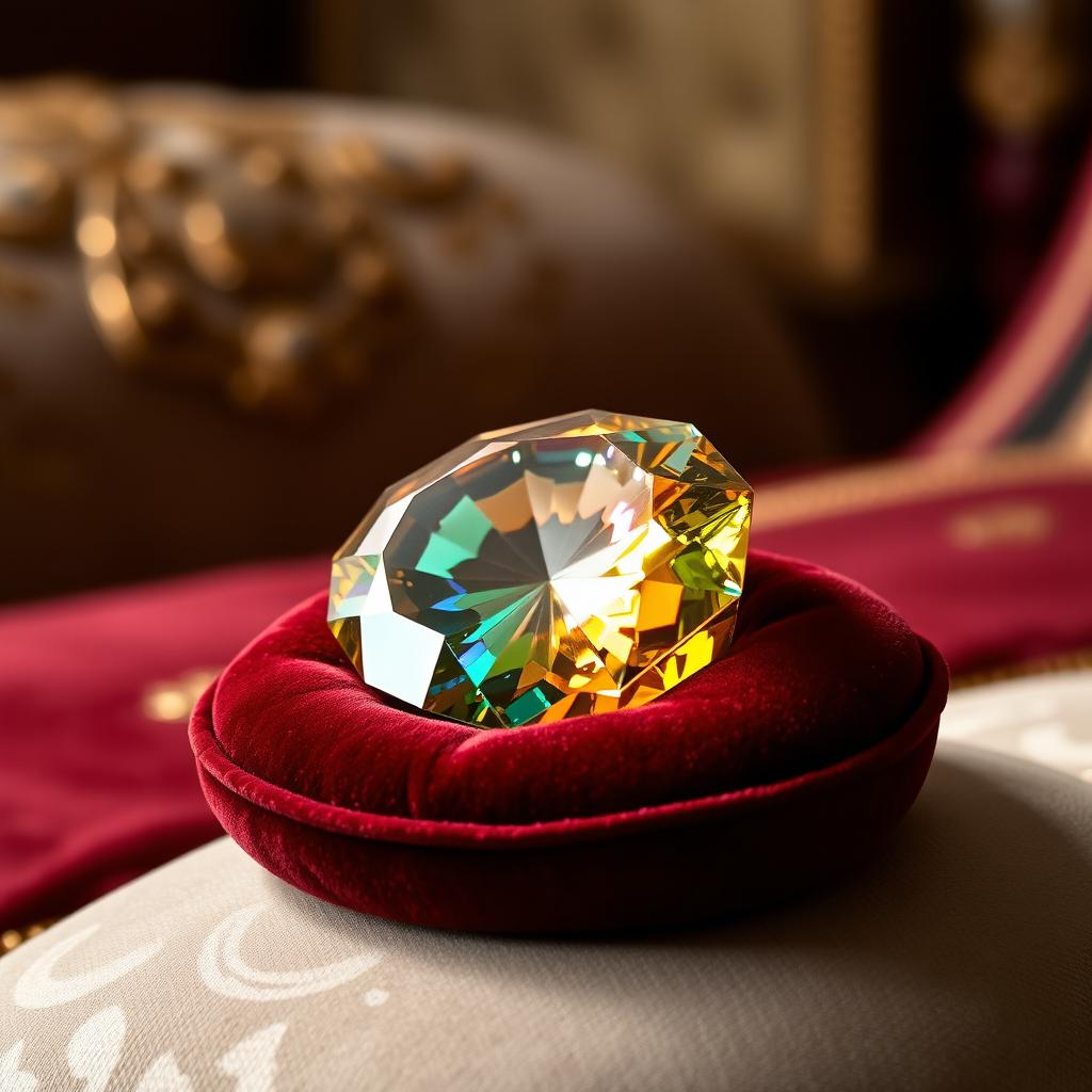 A stunning rare gem displayed on a velvet cushion