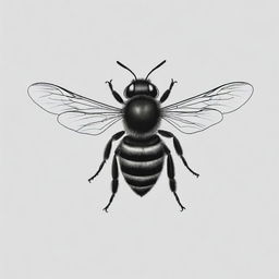 A minimalist, solid black drawing of a bee, including its wings, without any detailed features