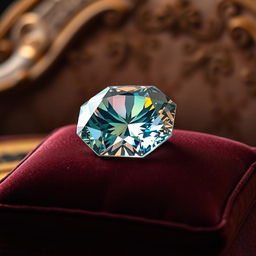 A stunning rare gem displayed on a velvet cushion