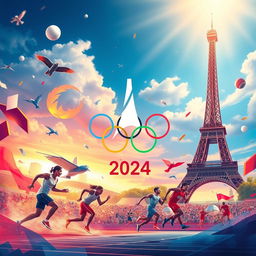 A vibrant and dynamic image capturing the excitement of the Paris Olympics 2024