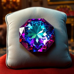 A stunning rare gem displayed on a velvet cushion