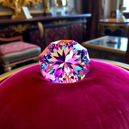 A stunning rare gem displayed on a velvet cushion