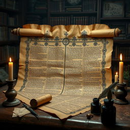 An ancient scroll unfurled on a wooden table