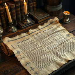 An ancient scroll unrolled on a wooden table