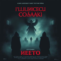 A movie poster for a film titled 'Слипшиеся собаки' designed in the style of the real movie poster for 'Нечто'