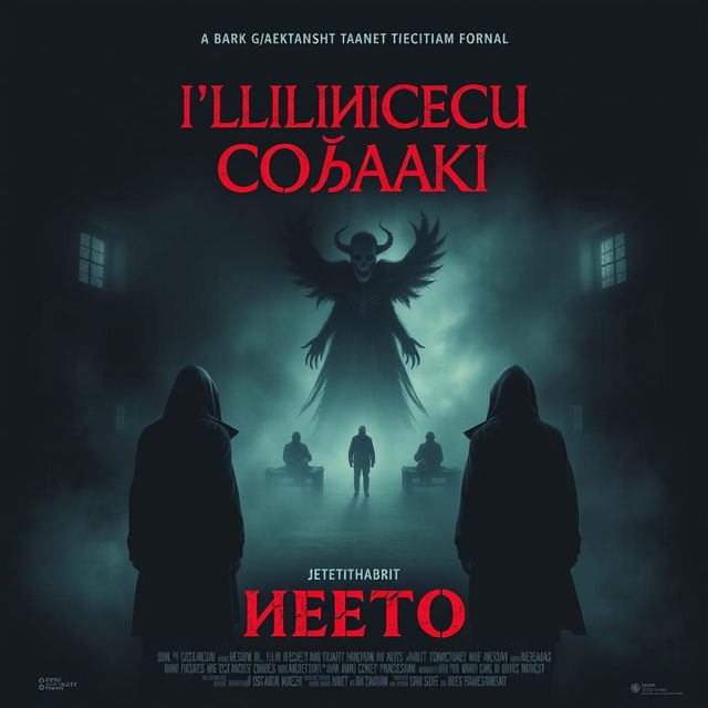 A movie poster for a film titled 'Слипшиеся собаки' designed in the style of the real movie poster for 'Нечто'