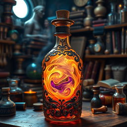 A mystical potion bottle filled with a glowing, swirling liquid