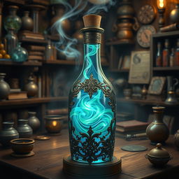 A mystical potion bottle filled with a glowing, swirling liquid