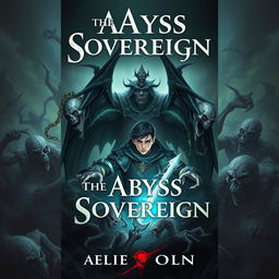 Create a fantasy novel cover titled 'The Abyss Sovereign' featuring a necromancer theme