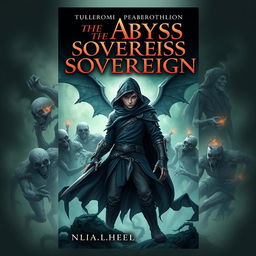 Create a fantasy novel cover titled 'The Abyss Sovereign' featuring a necromancer theme