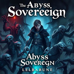 Create a fantasy novel cover titled 'The Abyss Sovereign' featuring a necromancer theme