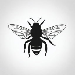 A stark, minimalist drawing of a bee, including its wings, all in solid black color, set against a blank background