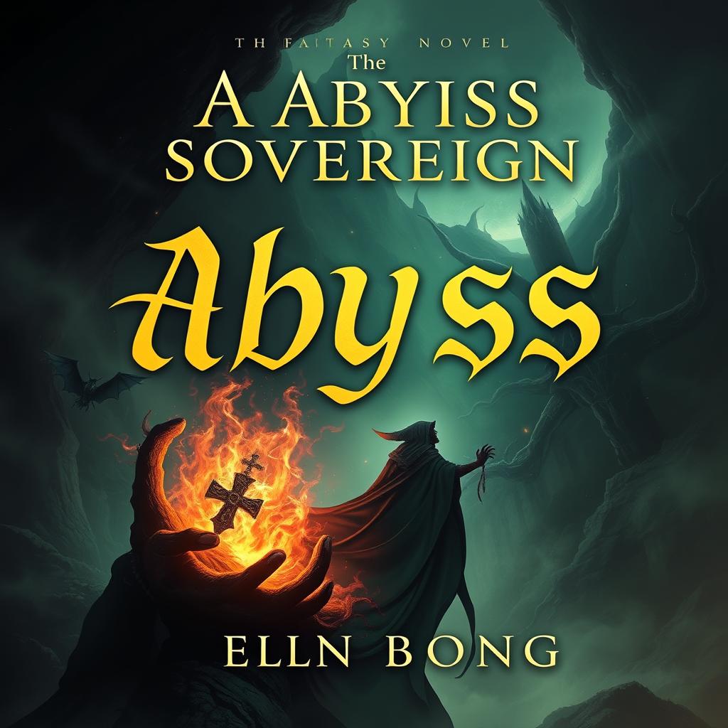 Create a fantasy novel cover titled 'The Abyss Sovereign' featuring a necromancer theme