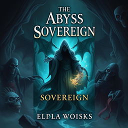 Create a fantasy novel cover titled 'The Abyss Sovereign' featuring a necromancer theme