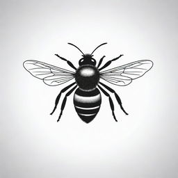 A stark, minimalist drawing of a bee, including its wings, all in solid black color, set against a blank background