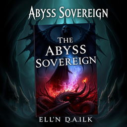 Create a fantasy novel cover titled 'The Abyss Sovereign' featuring a necromancer theme