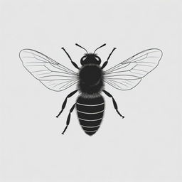 A stark, minimalist drawing of a bee, including its wings, all in solid black color, set against a blank background