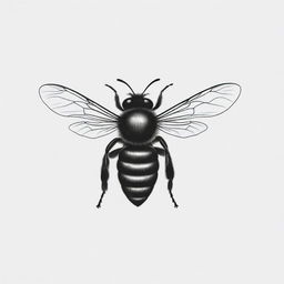 A stark, minimalist drawing of a bee, including its wings, all in solid black color, set against a blank background