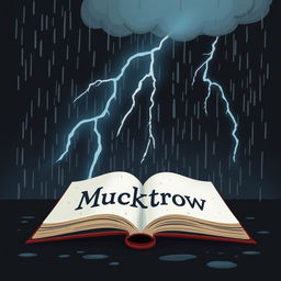 Create a 2D illustration of a book titled 'Muicktrow' on a black background