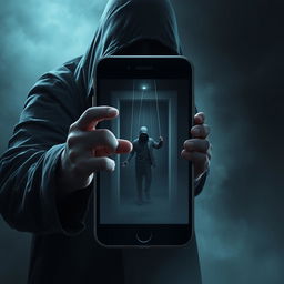 Create a game poster with a dark and thrilling atmosphere