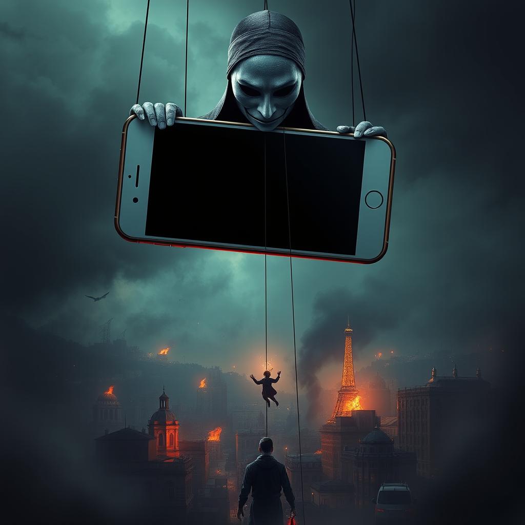 Create a game poster with a dark and thrilling atmosphere