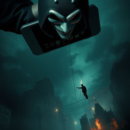 Create a game poster with a dark and thrilling atmosphere