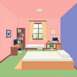 A flat art style pixel art room, featuring simple and clean lines