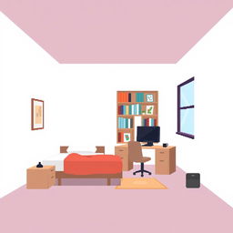 A flat art style pixel art room, featuring simple and clean lines