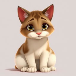 A Pixar-style animated portrait of a cat sitting on the floor, looking at something