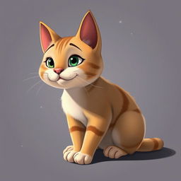 A Pixar-style animated portrait of a cat sitting on the floor, looking at something