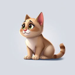 A Pixar-style animated portrait of a cat sitting on the floor, looking at something